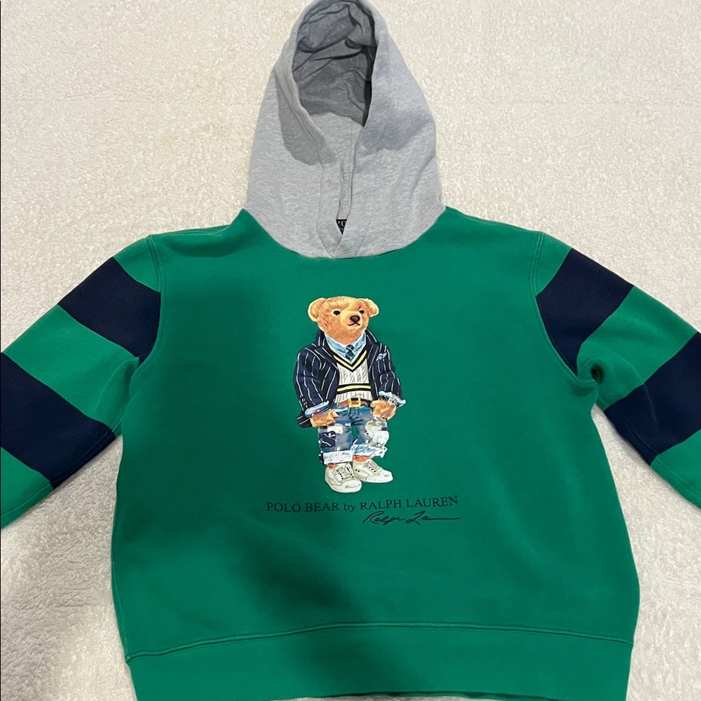 Ralph Lauren Kids Green and Gray Hoodie with Bear Design